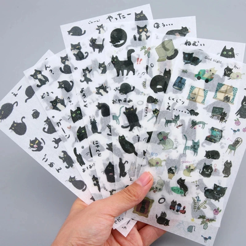 6 pcs/pack Cute Black Cat Decorative Stationery Stickers Scrapbooking Diy Diary Album Stick Lable