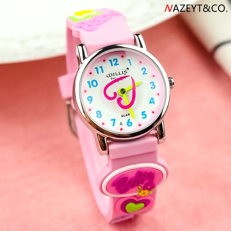 Montre à quartz étanche en silicone rose pour filles, joli cadran en forme de cœur, design pour enfants, joli cadeau, nouvelle mode