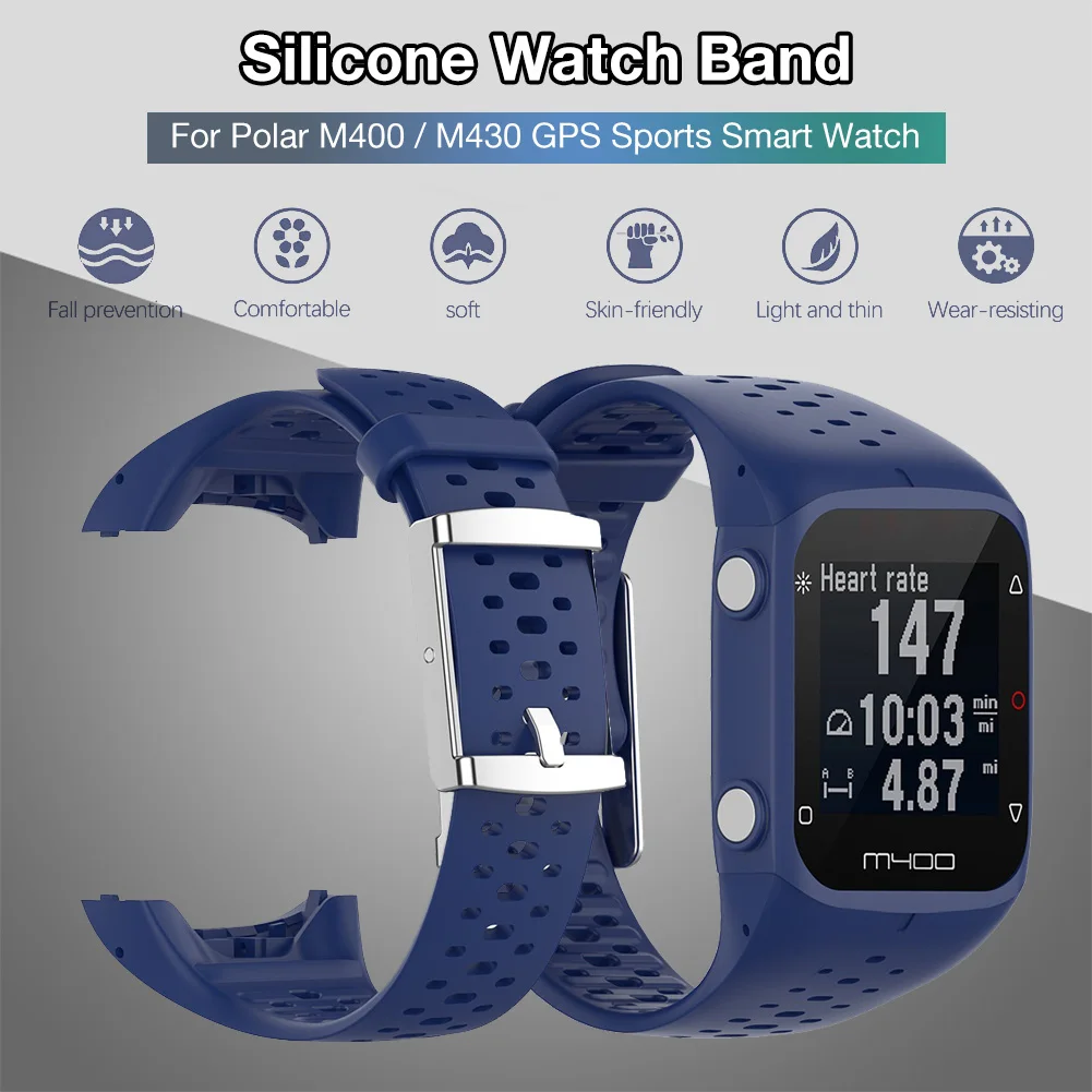 New Silicone Watch Band Breathable Replacement Wrist Band Strap with Tools for Polar M400 M430 GPS Running Smart Sports Watch