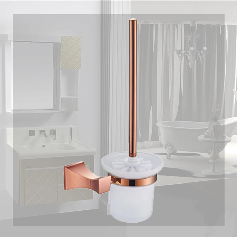 Rose Gold Chrom Schraube Wand Montiert Wc-bürstenhalter mit Glas Cup Wc Reinigung Pinsel Wc Poliert WC Pinsel Halter