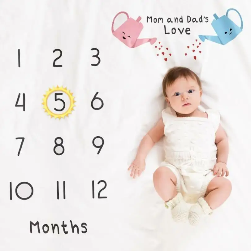 Newborn Photography Mats Cartoon Infant Baby Milestone Photo Props Background Blankets Backdrop Cloth Calendar Accessories 2021