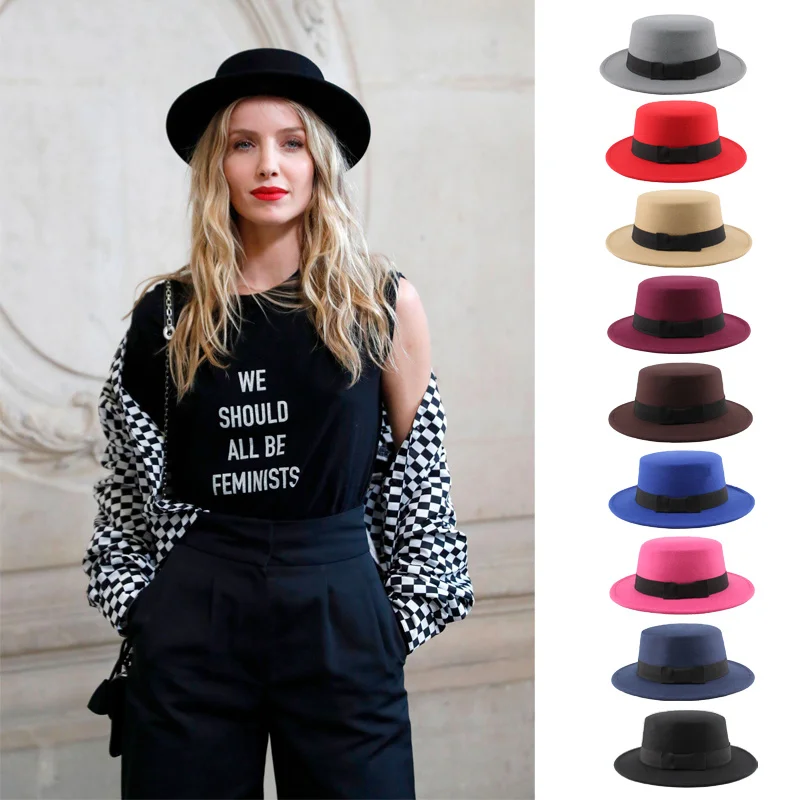 New Fashion Ladies Wool Cylinder Fedora Autumn Winter Women\'s Top Hat Men Felt Hat Wide Brimmed Bowler Fedoras Vintage Classic