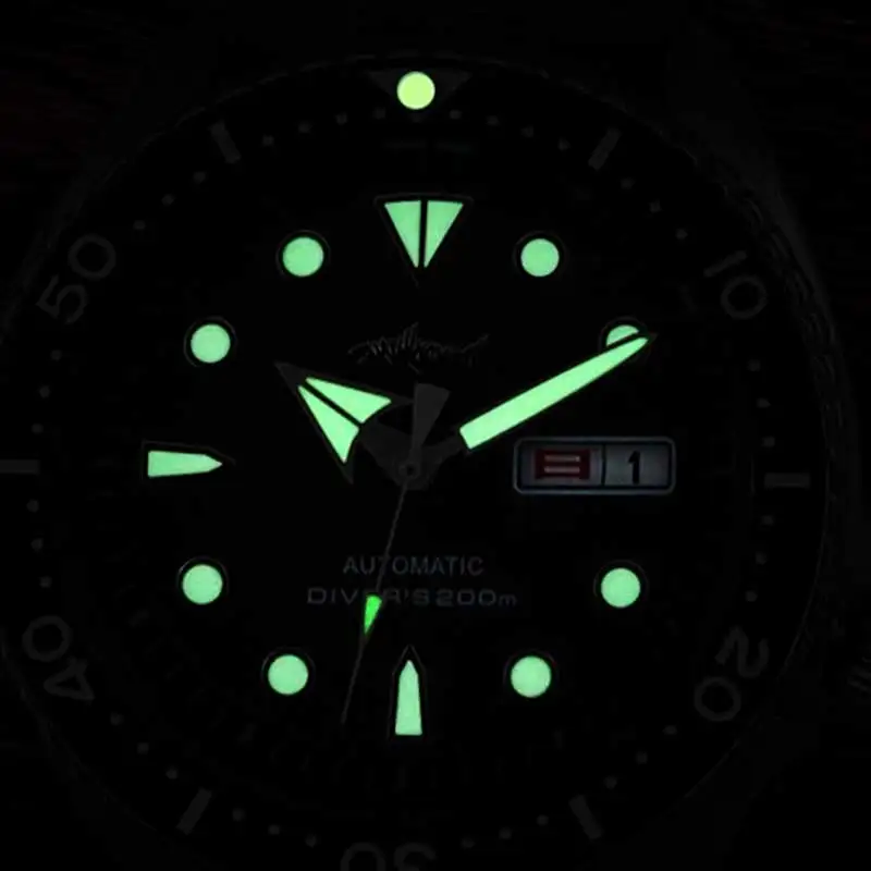 HEIMDALLR SKX007 Mens Diver Watch Sapphire Crystal C3 Luminous 200m Water Resistance NH36A Automatic Movement Mechanical Watches