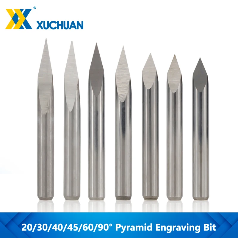 10pcs 3.175mm Shank 3 Edge PCB Engraving Bit Set  20/30/40/45/60/90 Degrees Tip 0.1 0.2 0.3mm Pyramid CNC Router Bit 3D Milling