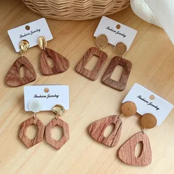 New Vintage asymmetry Wood Drop Earrings For Women Geometric brown wooden Dangle Earring Statement Fashion Jewelry wholesale