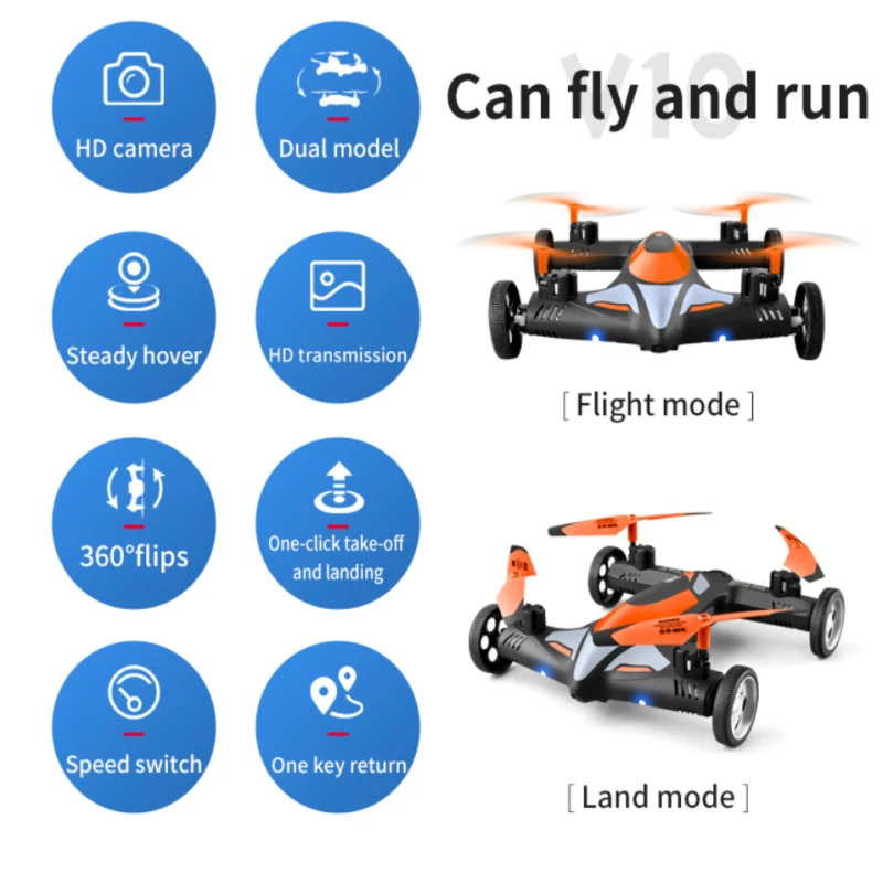 Land Air Dual Mode WIFI FPV 4K RC Drone Model 150M Intelligent Hover Stunt Roll Land Drive Air Fly Remote Control FPV Quadcopter