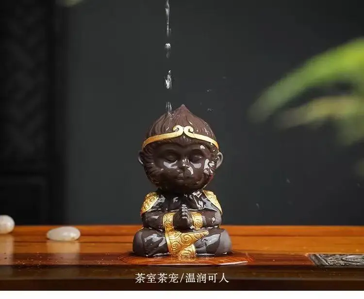 Chinese Tea Purple Clay Tea Set Monkey King Tea Pet For Home Car Tea Tray DecorationTea Tray Sun Wukong Statues Sculptures - Image 4