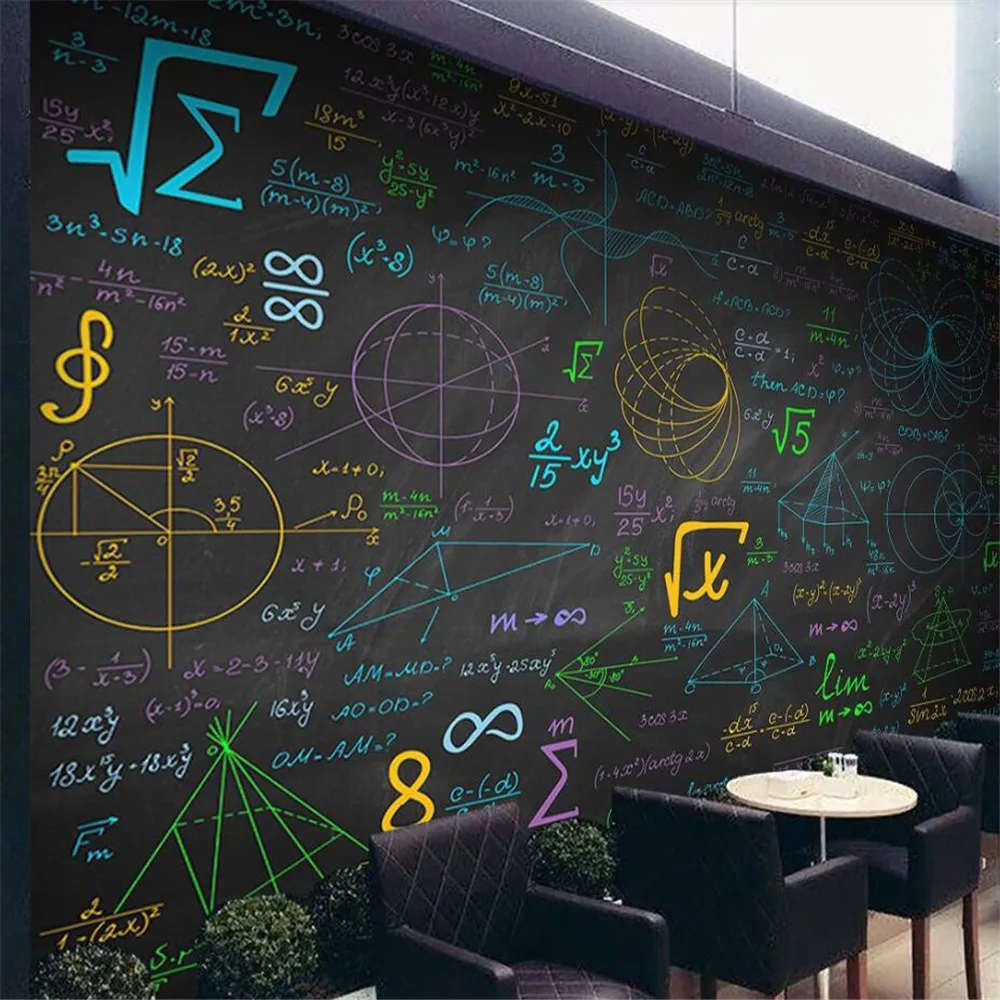 

Milofi custom 3D wallpaper mural math formulas colored chalk blackboard background wall living room bedroom decoration wallpaper