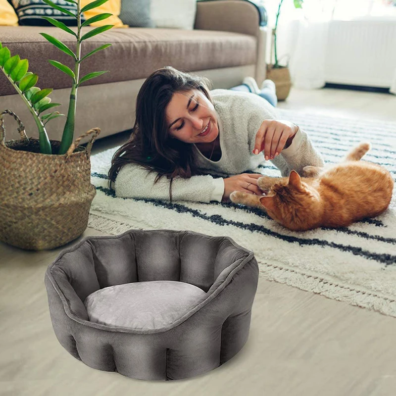 Benepaw Ultra Soft Cat Bed Comfortable Washable Detachable Cushion Kitten Puppy Pet Bed Small Dog Anti-slip Waterproof Bottom