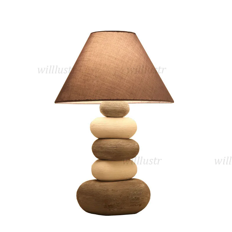 Creative Ceramic Table Light Fabric Shade Modern Cobblestone Lamp Hotel Living Room Study Bedside Fashion Porcelain Lighting