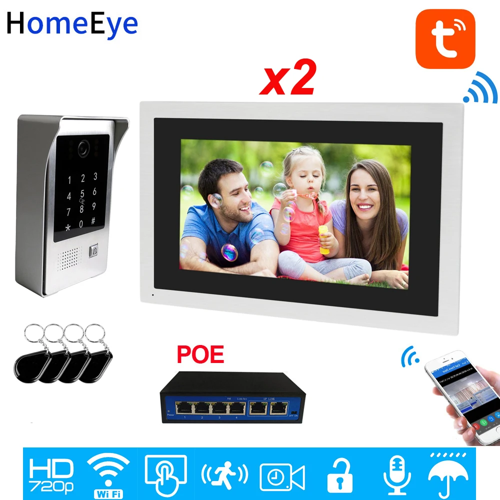 

TuyaSmart APP/Password/IC Card Remote Unlock 960P WiFi Video Door Phone IP Video Intercom Touch Screen 1-2 Access Control System