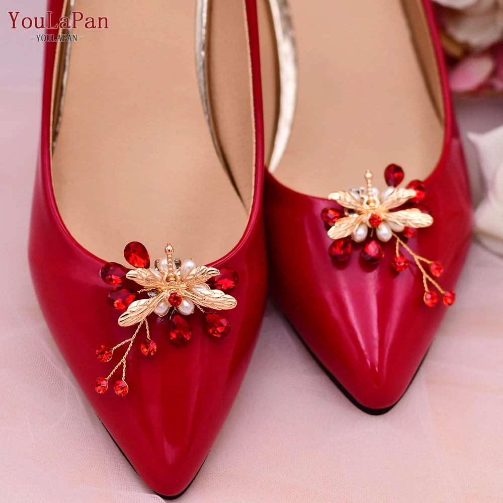 YouLaPan Handmade Rhinestone Shoe Clip Charm Women Alloy Leaf Shoe Buckle Bridal High Heels Decoration Wedding Accesories X43