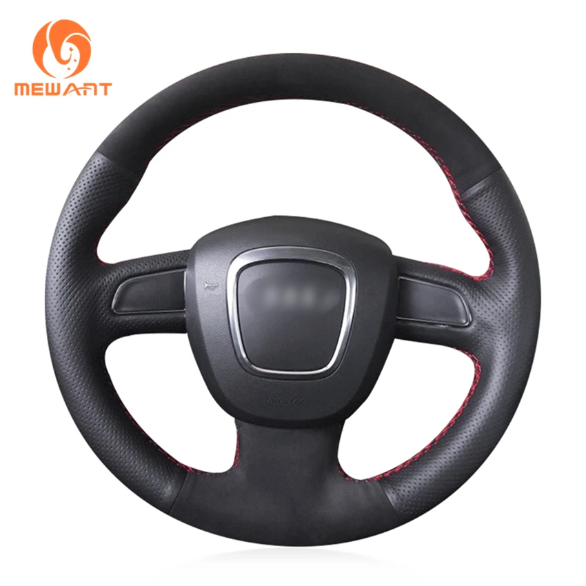 MEWANT Black Genuine Leather Steering Wheel Cover for Audi A3 8P Sportback A4 B8 Avant A5 8T A6 C6 A8 D3 Q5 8R Q7 4L S3 S4 S5