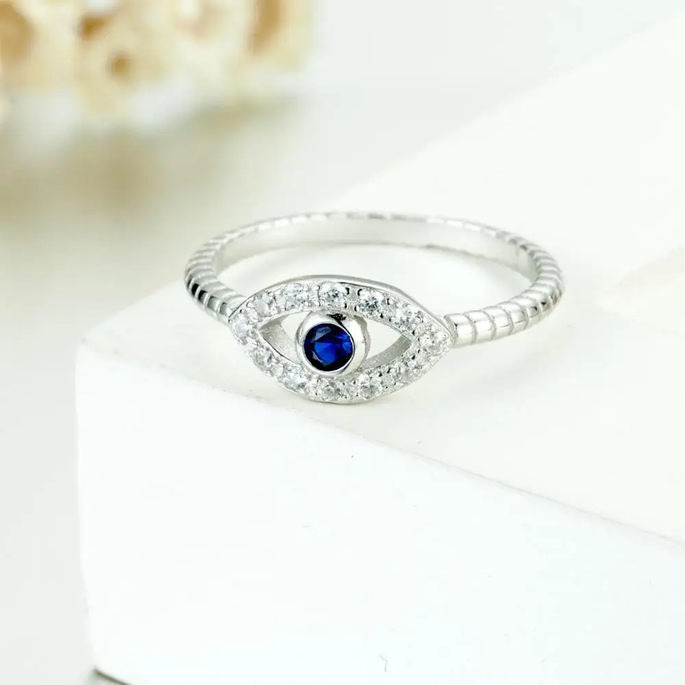 

Real Solid 100% 925 Sterling Silver Eye Midi Rings for Women lovely girl Jewelry Original Blue Sapphire Simple Ring