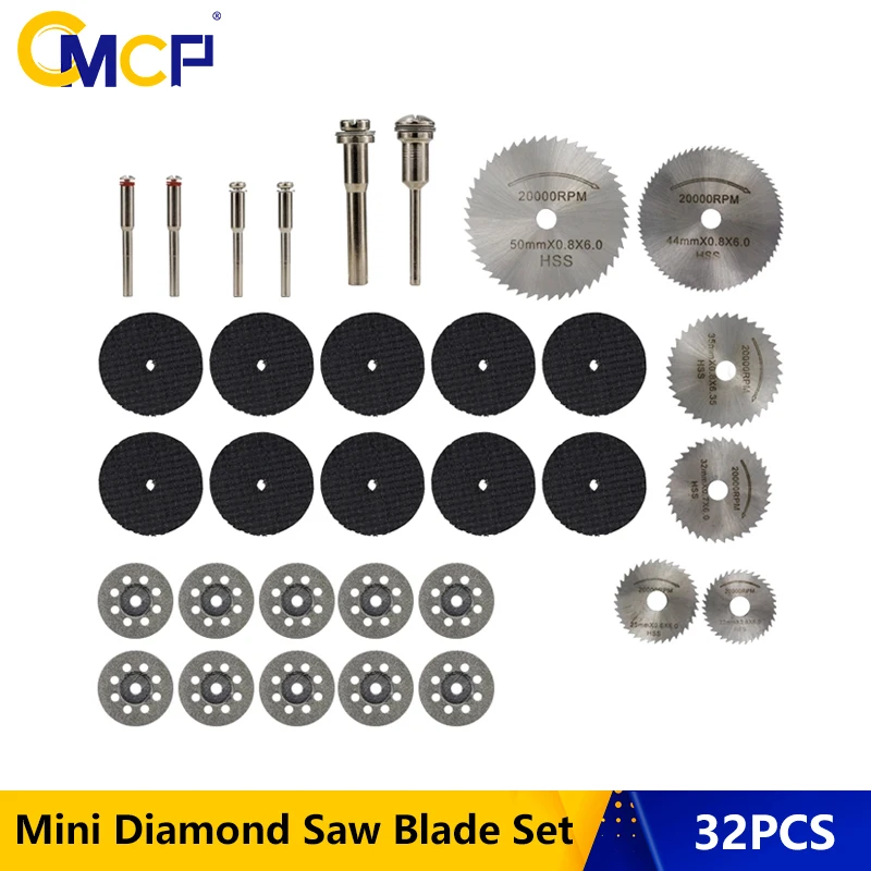 CMCP 32 Buah Set Pisau Gergaji Logam Cakram Pemotong Berlian HSS Mini Pisau Gergaji Bundar untuk Alat Putar Dremel Roda Potong Resin