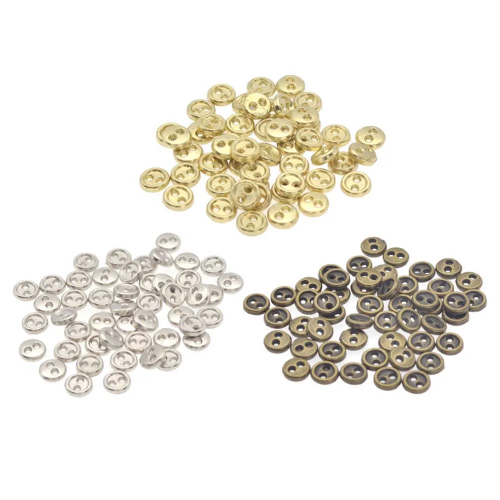 50Pcs 3mm/4mm Handmade Mini Metal Buttons DIY Doll Clothing Sewing Round 2-Holes Flatback Buttons Scrapbooking Accessories