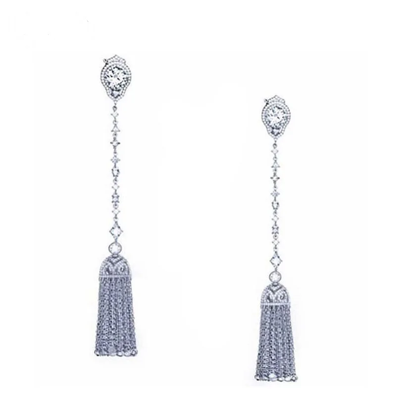 cubic zircon micro crastal tassel long drop earring for women elegant bride jewelry  accessories evening dress&wedding jewelry