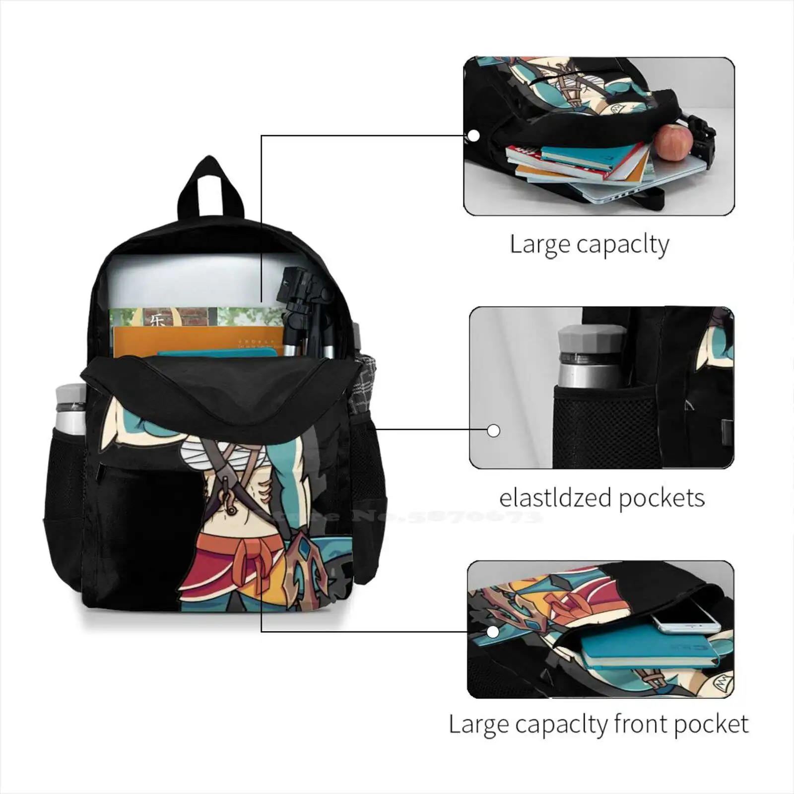 Brawlhalla Fan Art Teen College Student Backpack Pattern Design Bags Brawlhalla Combo Warrior Death Weapons Ps Fighting Game