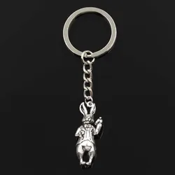 Fashion Keychain 36x15mm 3D Rabbit Silver Color Pendants DIY Men Jewelry Car Key Chain Ring Holder Souvenir For Gift