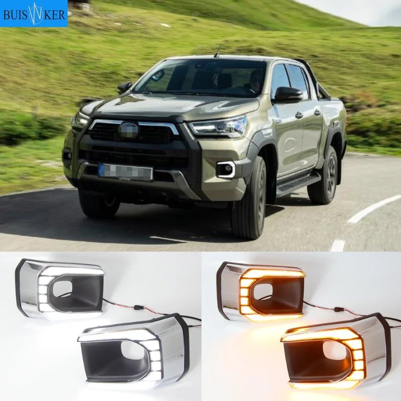 

1 Pair Car LED Daytime Running Light Turn Yellow Signal Relay 12V DRL Daylight For Toyota Hilux Revo Rocco 2020 2021