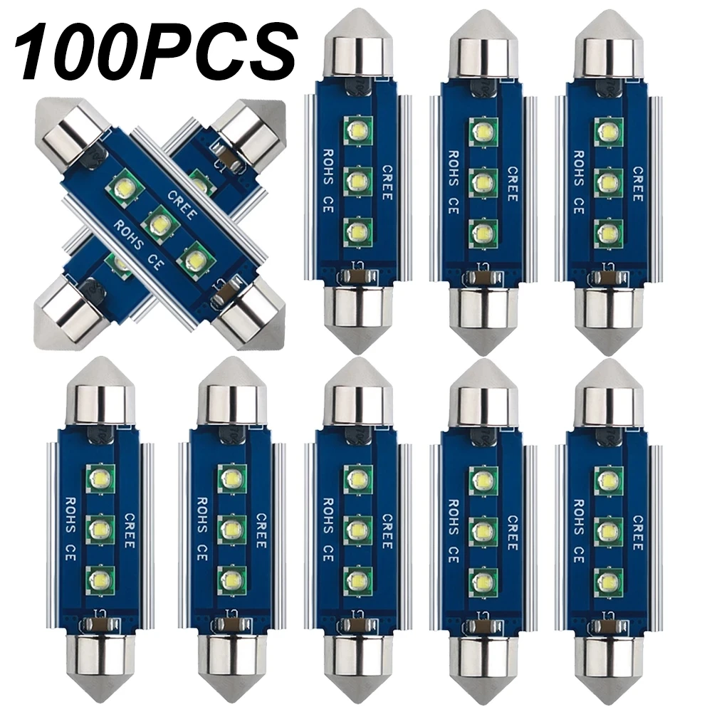 

100Pcs New Festoon LED Bulbs 31mm 36mm 39mm 41mm C5W C10W Super Bright Car Dome Light Canbus No Error Auto Interior Reading Lamp