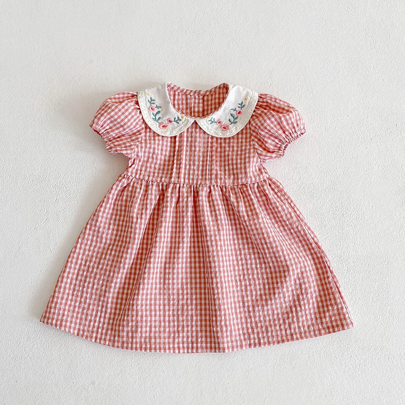 Kleinkind Baby Mädchen Grid Stickerei Kleider Sommer Mädchen Baby Romper Kleinkinder Baumwolle Kurzarm einteiliges Strampler – Detail 13