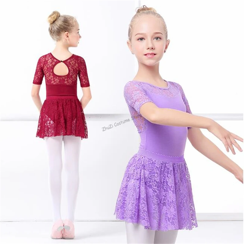 New Girls Ballet Dress Gymnastic Leotards Lace Skirted Leotards Long Sleeve Kids Toddler Gymnastic Swimsuit For Dancing