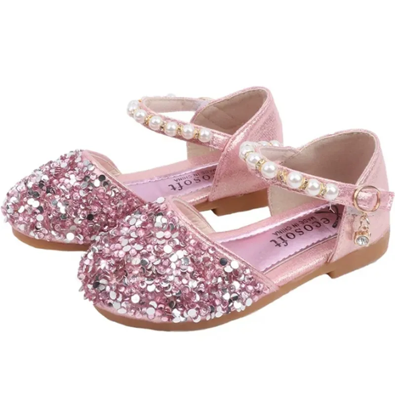 Spring Summer Kids Shoes Childrens Sandals Rhinestone Princess Girls Shoes for party and wedding dance Gold Silver Pink 1- 7T