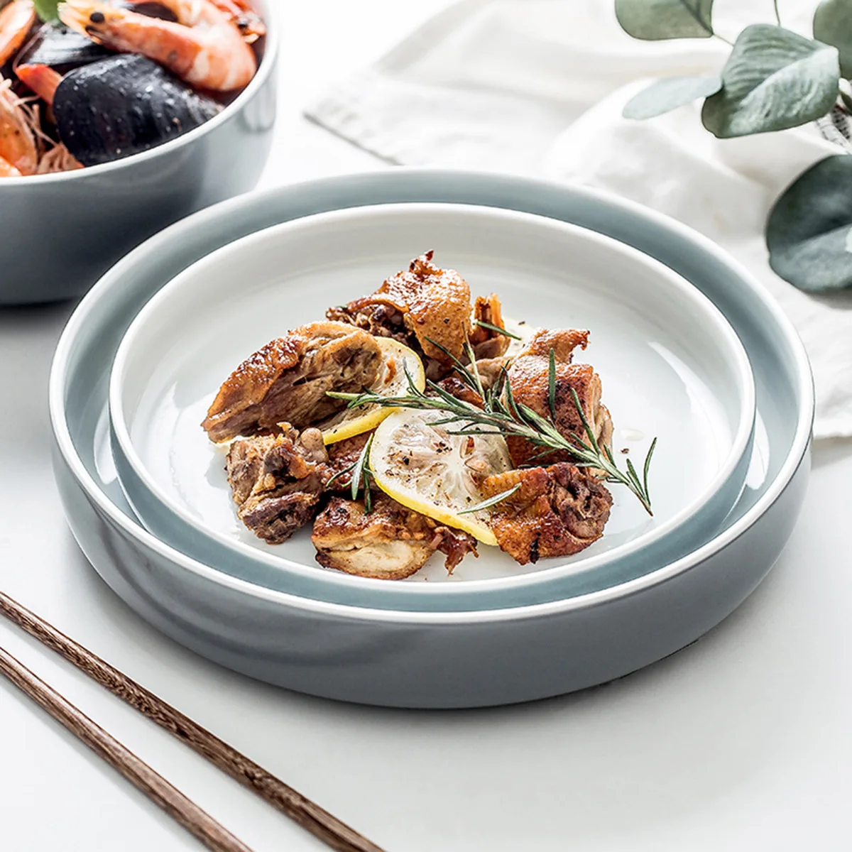 Ceramic plate dishware home Nordic tableware creative simple ins salad bowl and combination set china dinnerware