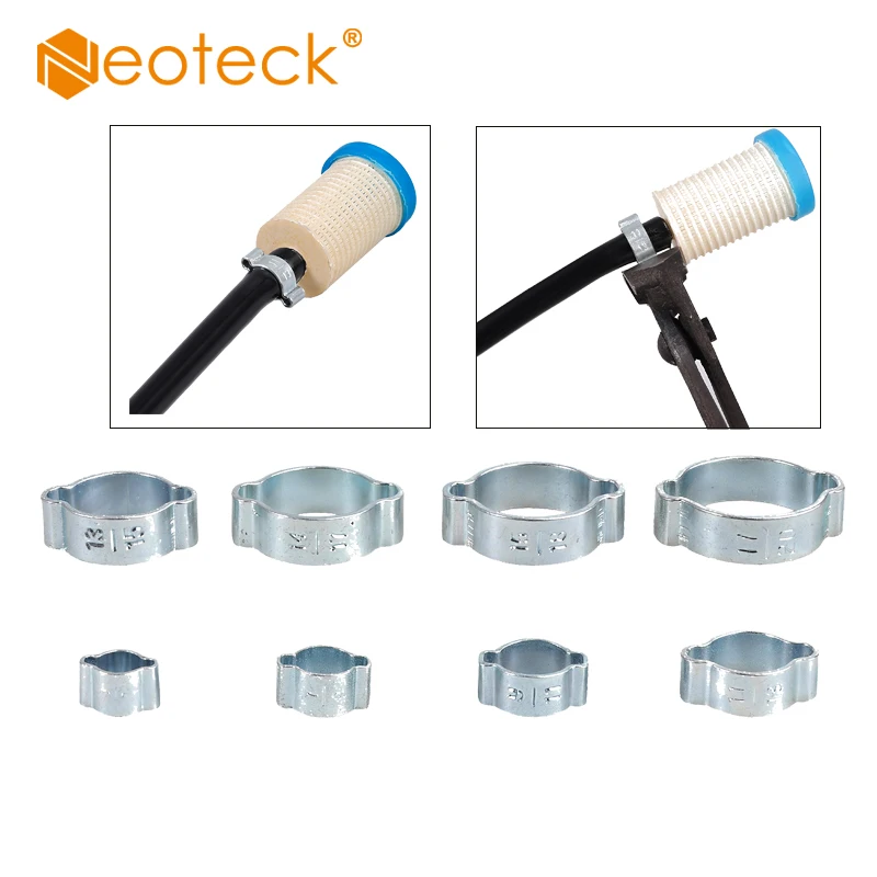 Neoteck 100 Pcs Binaural Clamp 5-20mm Worm Drive Fuel Hose Clamp Hose Fuel Clamp Kit For Marine And Factory Construction