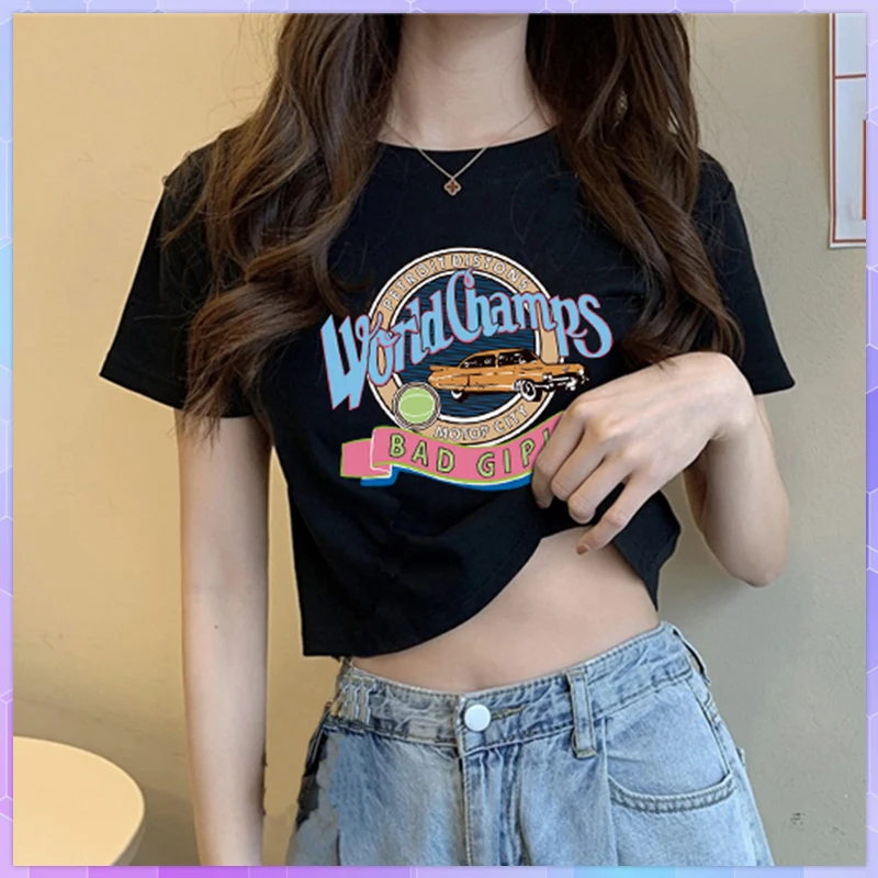 Letter Print Oversized T-shirt 2021 Cotton Crop Top Short Sleeved T-shirt Women's Tee Shirt Summer Harajuku Girls Tshirt Female