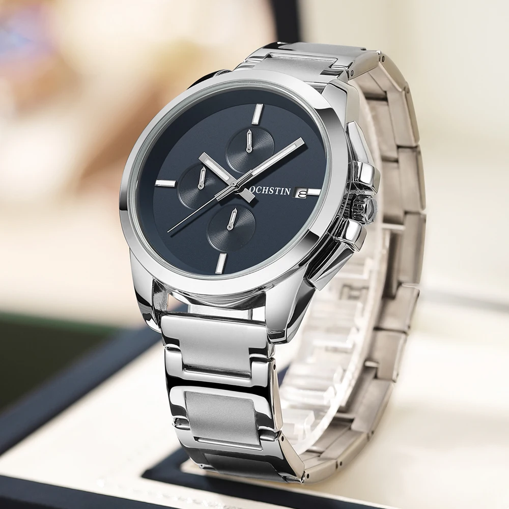 OCHSTIN Men Chronograph  Business Quartz Watch Top Brand Luxury Chronograph Analog Stainless Steel Waterproof Wristwatch