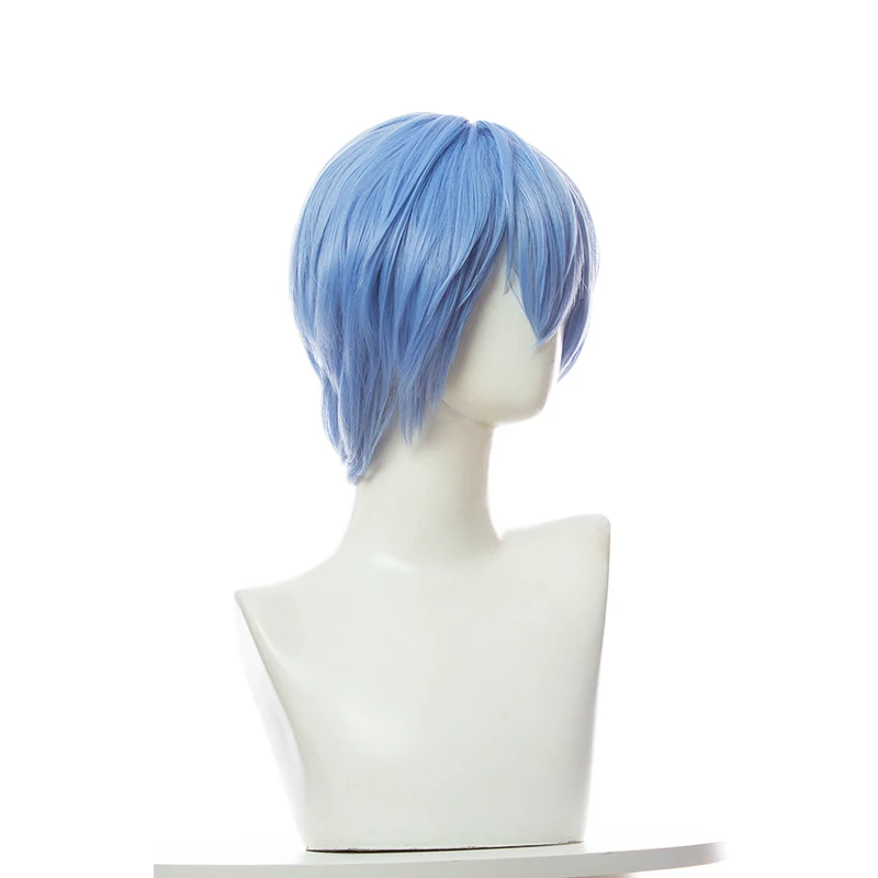 L-e-mail peruca de cabelo sintético ayanami rei cosplay perucas 30cm curto azul reto cosplay peruca ayanami rei perucas resistentes ao calor