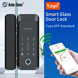Serrure biométrique intelligente pour porte en verre avec empreintes digitales, 13.56Mhz, application Tuya, Bluetooth, carte RFID