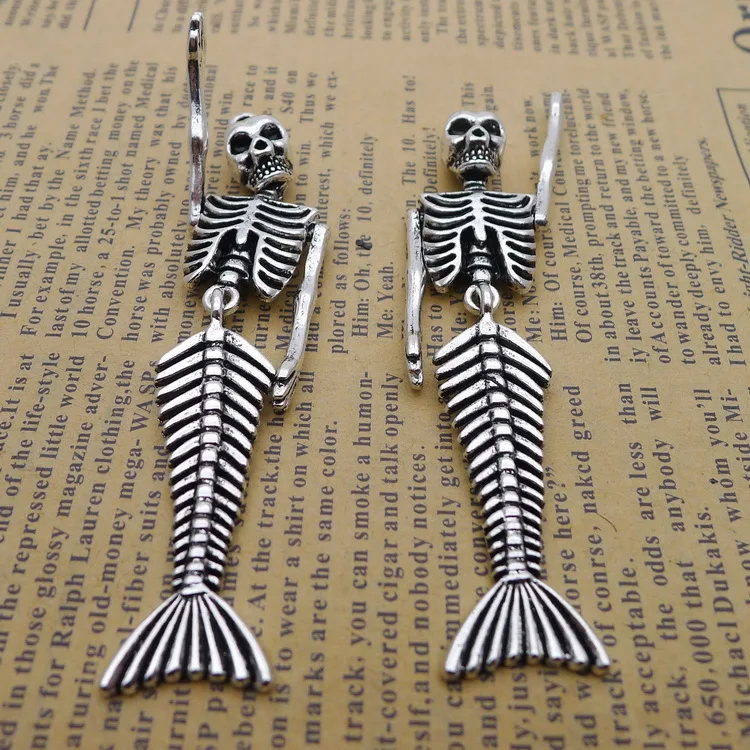 2pcs/Lot 18x75mm Retro Style Arm Adjustable Mermaid Skeleton Pendant Punk Necklaces DIY Charm Metal Jewelry Crafts Making