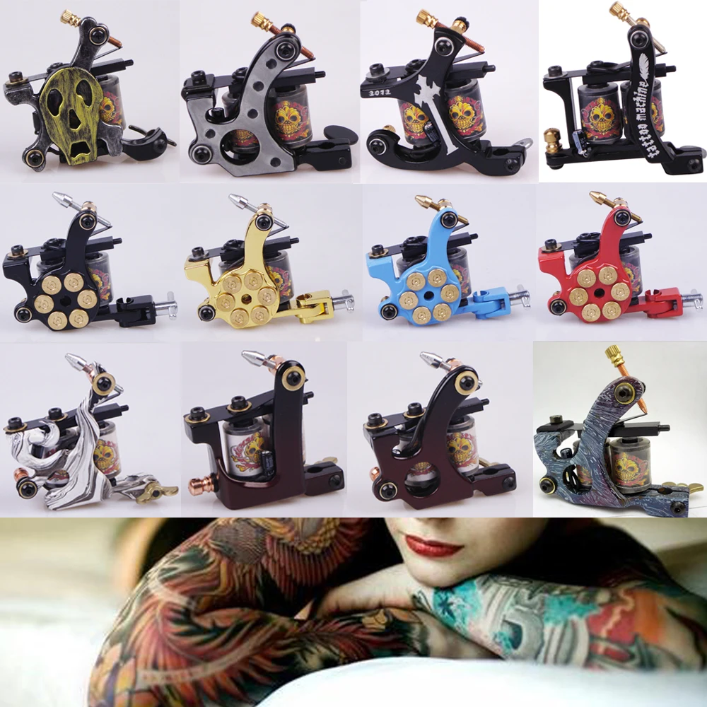 

Professional 10 Wrap Coils Permanent Tattoo Machine Shader Liner Carbon Steel Tattoo Gun machine tattoo supplier