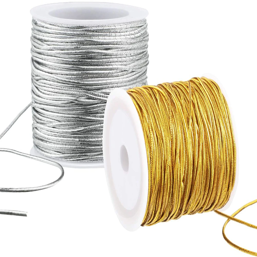 1mm  20M/Rolls Metallic Tinsel Elastic Cord Stretch Cord Crafts Metallic Tinsel Cord Jewelry Making Gift Wrap Christmas Ribbon