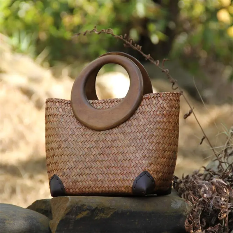 Imagem -04 - Bolsa de Palha de Rattan Feminina 29x21cm Mini Bolsa Retrô de Palha de Rattan Férias Bolsa Original A6104