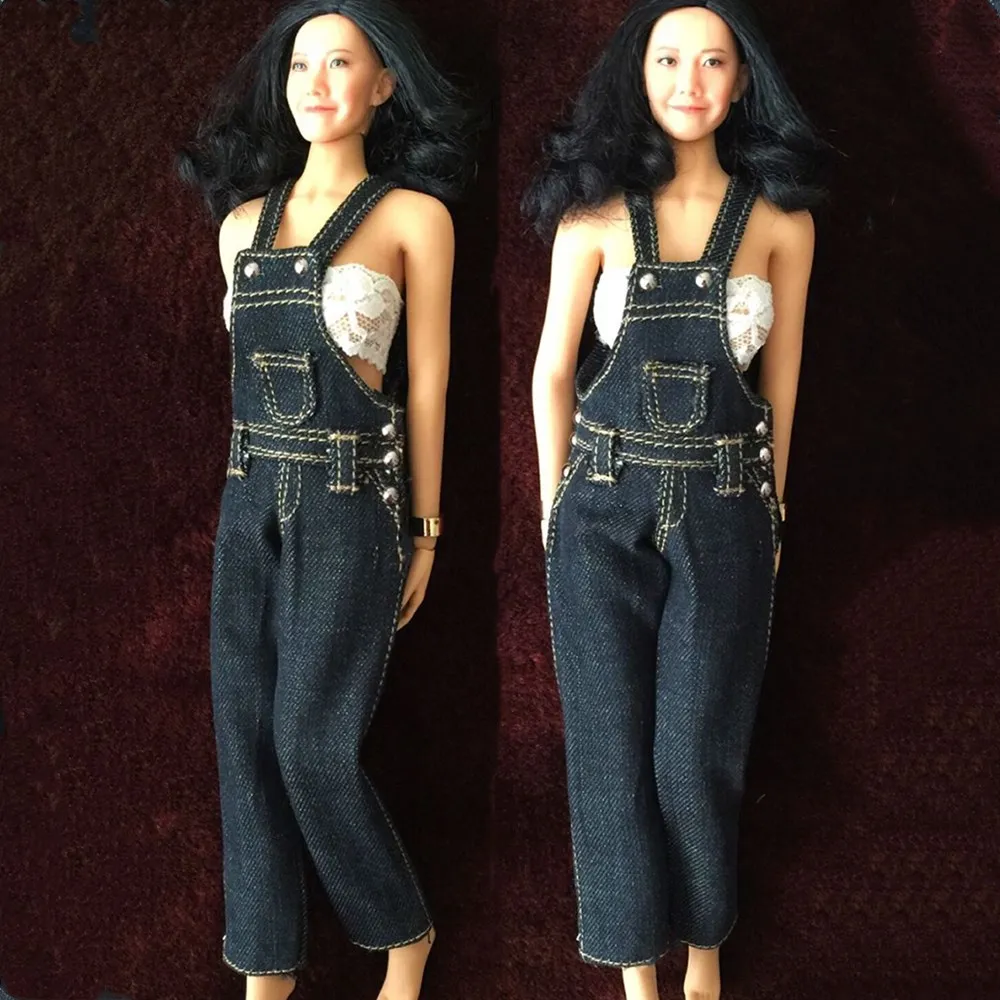 1/6 Scale Belt Bib Pants Denim Jeans Multi-pockets Loose Denim Trousers Jumpsuit Accessories for 12 inches Action Figure