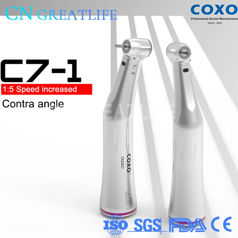 

COXO CX235 C7-1S 1:5 Speed Increase Contra Angle Led External Water Dental Low Speed Handpiece Led Contra Angle 1:5 Handpiece