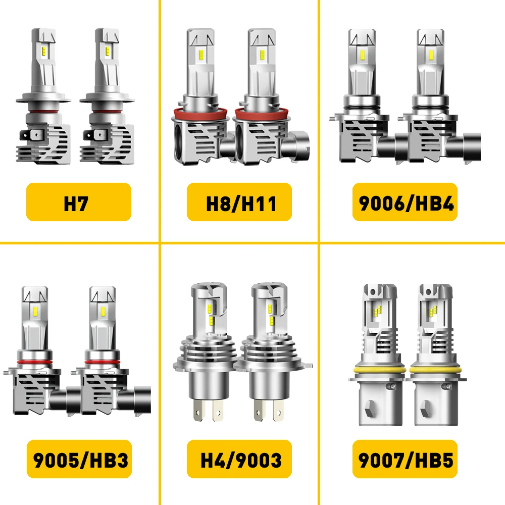AUXITO Mini H4 Led H7 H11 ZES 6500K 12000LM 60W 9003 H9 H8 LED Bulb HB3 9005 9006 HB4 Car Headlight Bulb WireleAuto Lamp 12V 24V