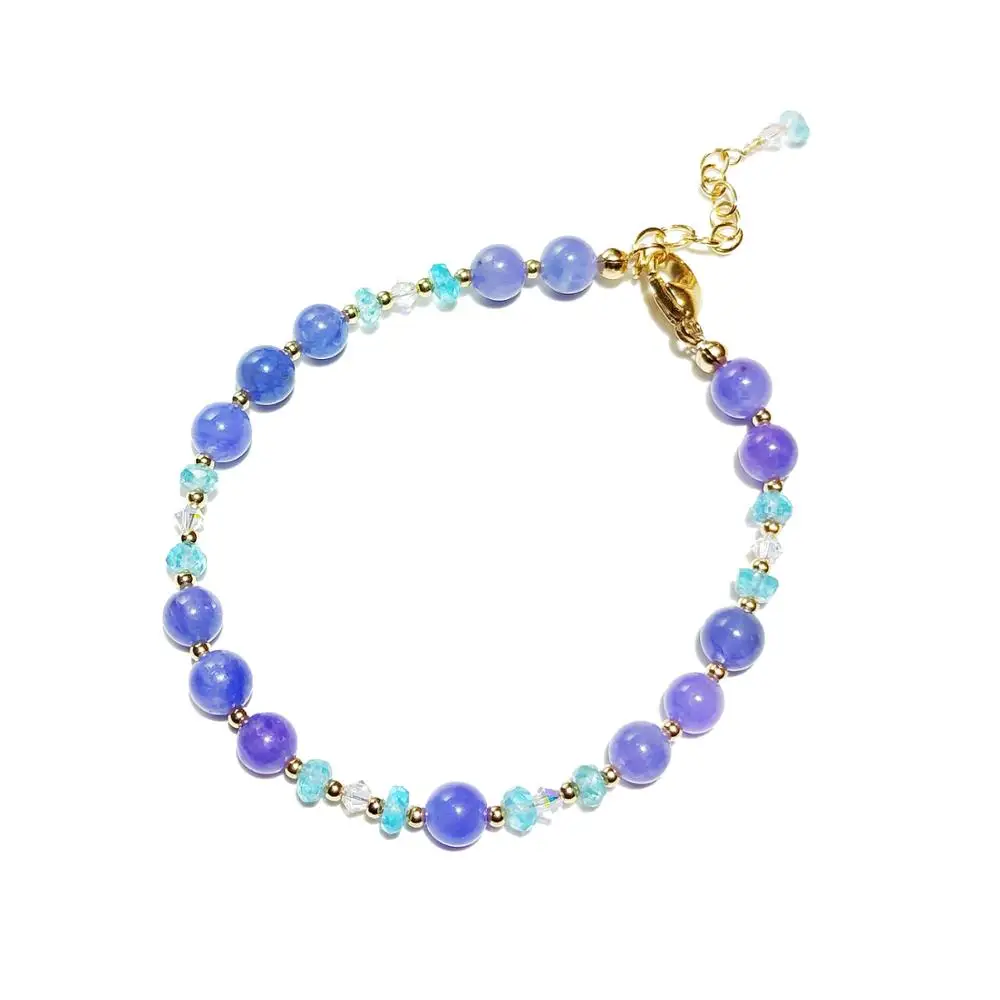 Lii Ji Tanzanite Apatite Natural Gemstone With Austrian Crystal Sparkling 14K Gold Filled Bracelet For Women Jewelry Gift