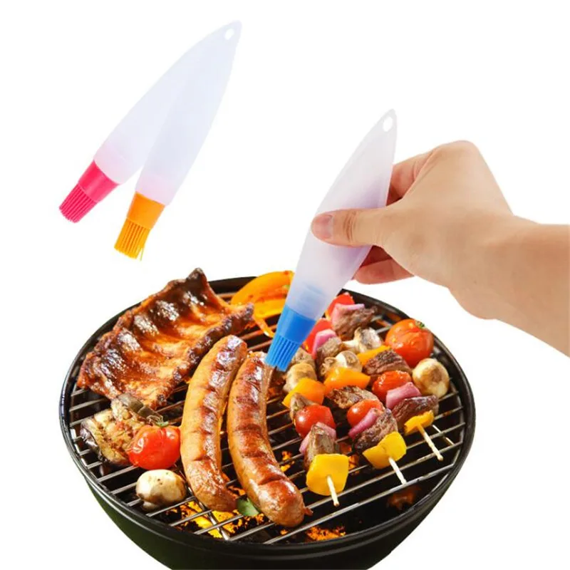 4 Colors Silicone Oil Bottle With Brush Baking BBQ Basting Brush Pastry Oil Brush Kitchen Baking Honey Oil barbecue Tool Gadgets