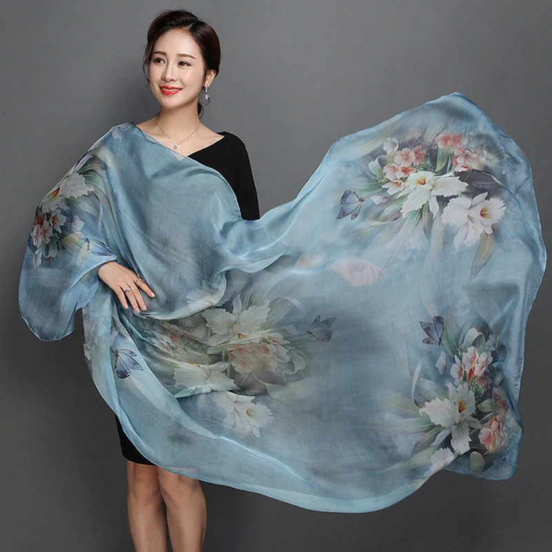 100% Silk Scarves Oversize 180*110cm Silk Scarves Luxury Floral Printed Shawl Sale Women Genuine Natural Silk Scarf Shawl