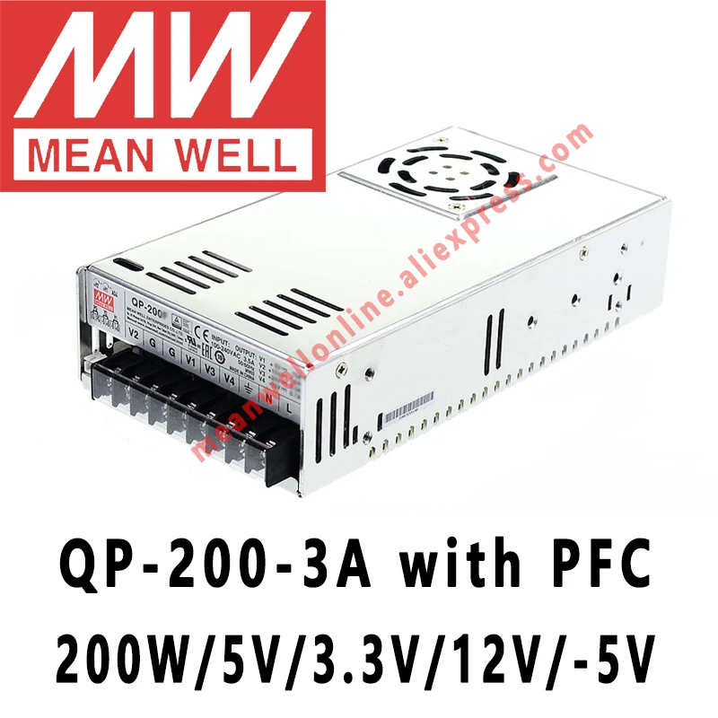 Mean Well QP-200-3A meanwell 5V/3.3V/12V/-5V DC 200W Quad Output with PFC Function Power Supply online store