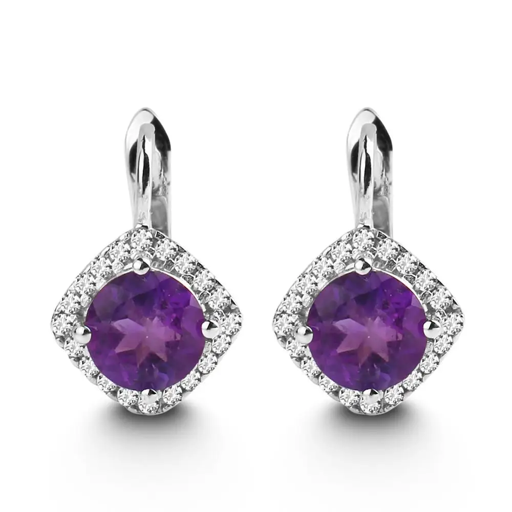 

Gem's Ballet 2.71Ct Round Natural Amethyst Earrings 925 Sterling Silver Gemstone Stud Earrings for Women Gift Fine Jewelry