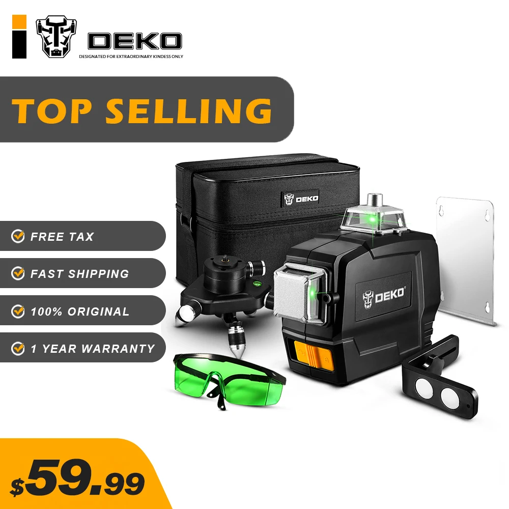 

DEKO DKLL12PB 12 Lines 3D Green Laser Level Horizontal And Vertical Cross Lines With Auto Self-Leveling 360 Easy To See