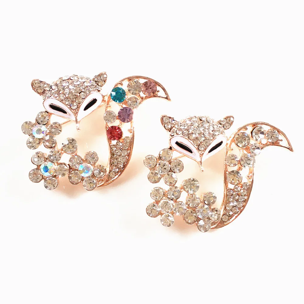 Luxury Crystal Fox Brooches for Sexy Women Men Suit Rhinestone Jewelry Animal Brooch Pin Clothing Accessories Lovers' Pins Gifts