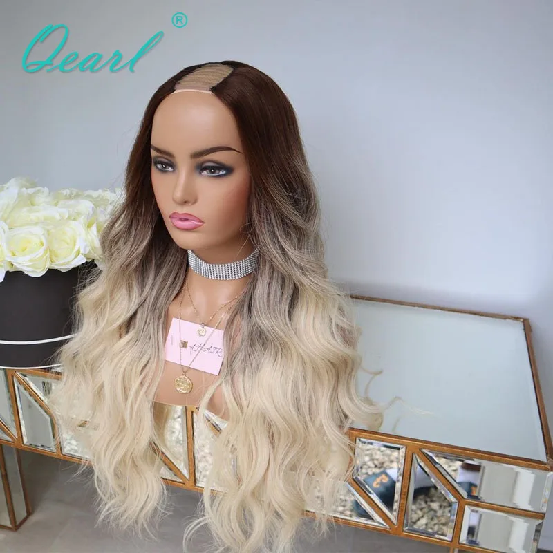 Two Tone Colored Human Hair Wigs for Women 2x4 U Part Wig Glueless Cheap Loose Deep Wave Virgin Hair  200% Thick Density Qearl