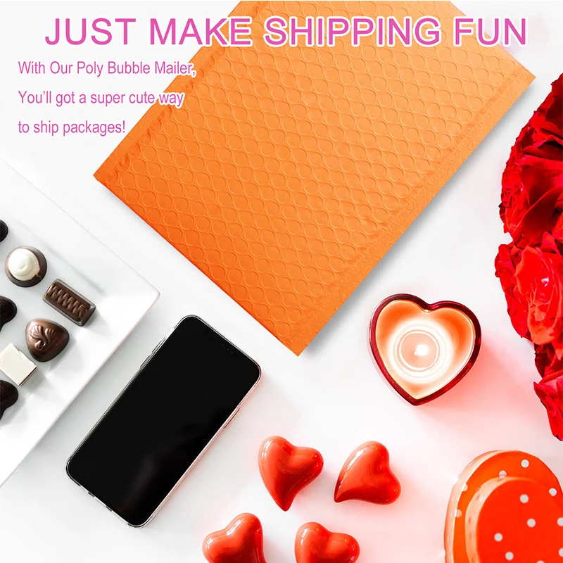 10PCS/Pack Orange Bubble Mailers,4x8 Bubble Poly Mailers, Self-Seal Shipping Bags, Padded Envelopes, Bubble Poly mailers